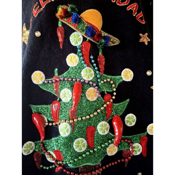 Feliz Navidad Christmas Ugly Sweater With Embellishments & Bell Sleeves - Picture 6 of 16